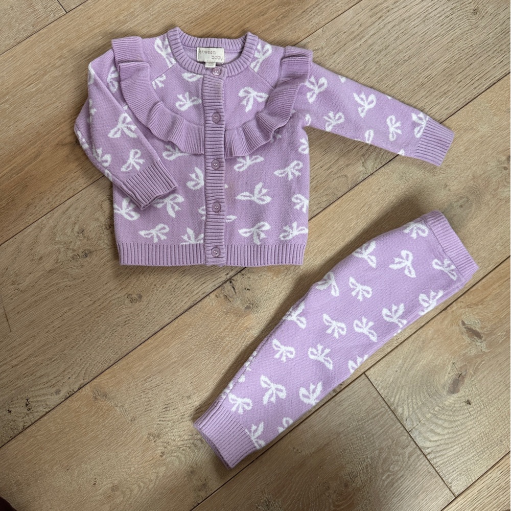 Kids Lavender Bow Print Sweater Set